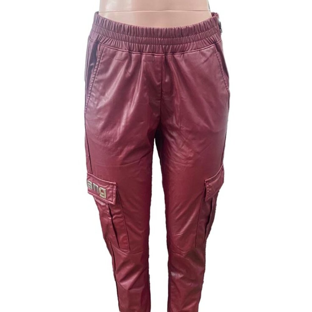 Alexander Wang Burgundy Faux Leather Cargo Jogger Pants